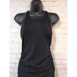 Michael Stars Sz M Black Racer Back Tank Midi Dress Ruched # 9579